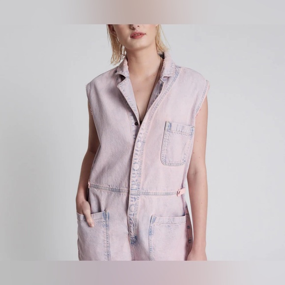 226.FREE PEOPLE One Teaspoon Palisades denim overall in Haze Pink Sz S NWOT $275 - Picture 11 of 11